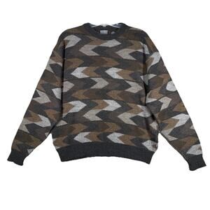 Knightsbridge Sweater Mens XL Pullover Gray Brown Geometric‎ Vintage Cabincore